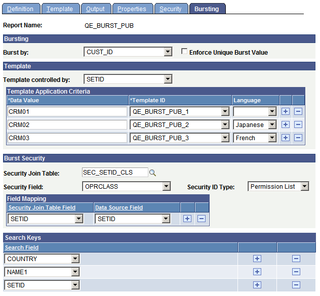 Report Definition-Bursting page