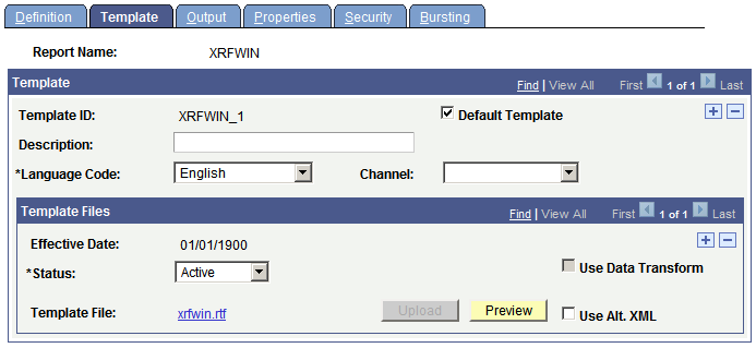 Report Definition-Template page (RTF template)