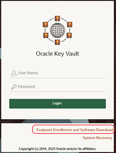 管理コンソールのログイン画面で、「Endpoint Enrollment and Software Download」リンクをクリックします。 管理コンソールのログイン画面で、「Endpoint Enrollment and Software Download」リンクをクリックします。