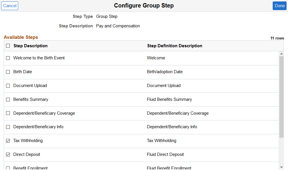 Configure Group Step page