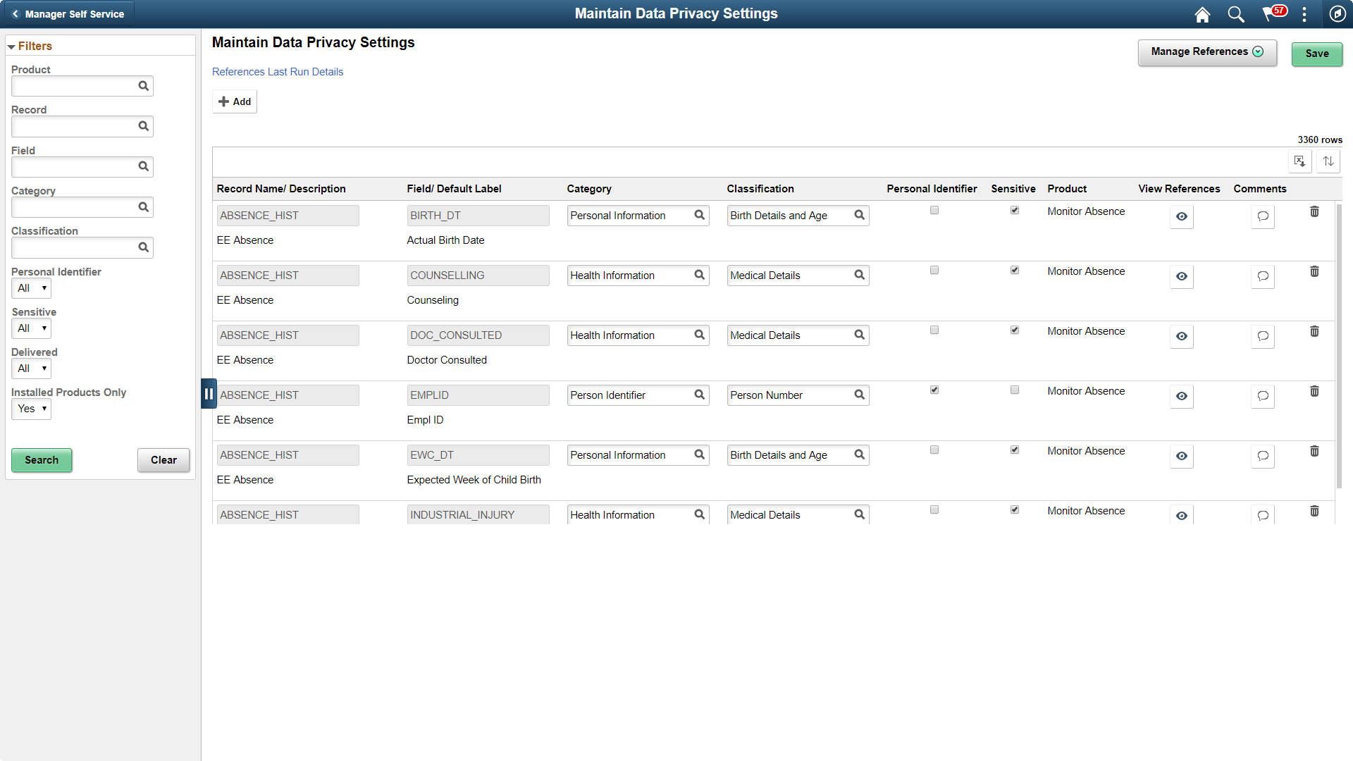 Maintain Data Privacy Settings Page