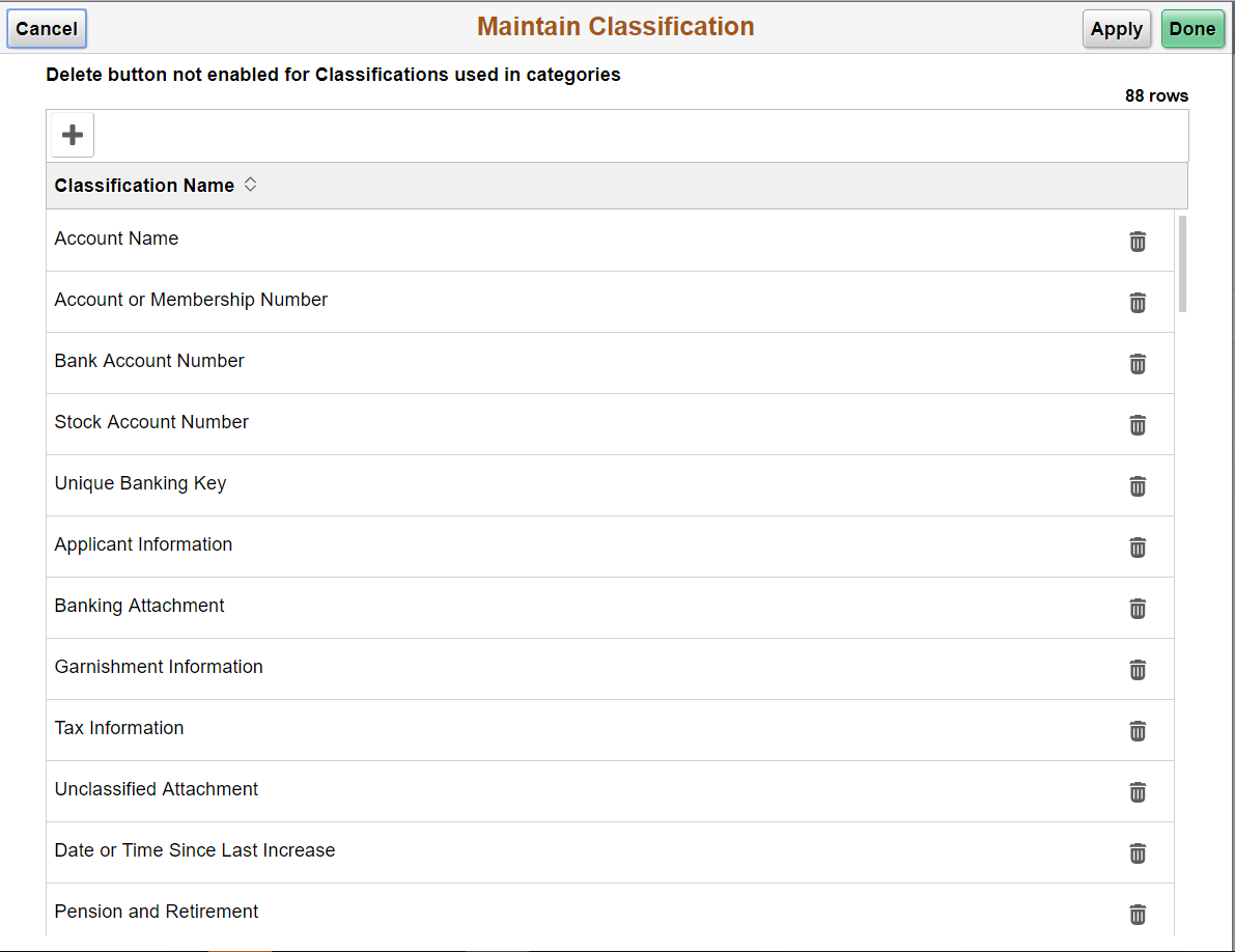 Maintain Classification Page