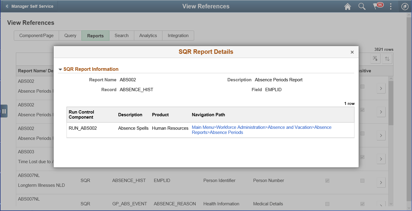 View References_Reports_SQR_Details Page