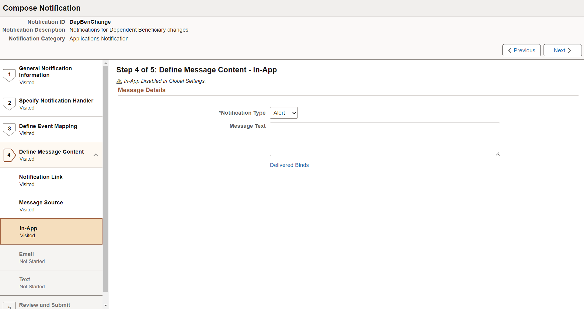 Define Message Content - In-App page (with Custom Text source)