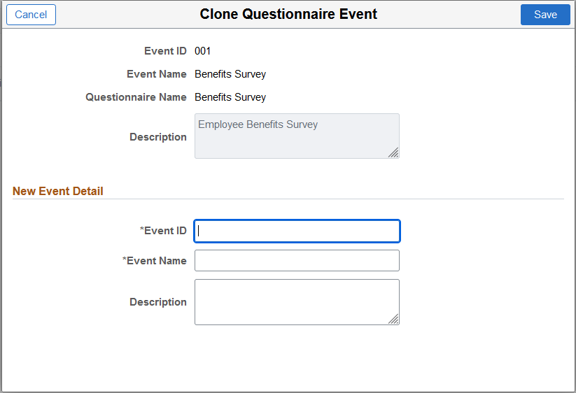 Clone Questionnaire Event page