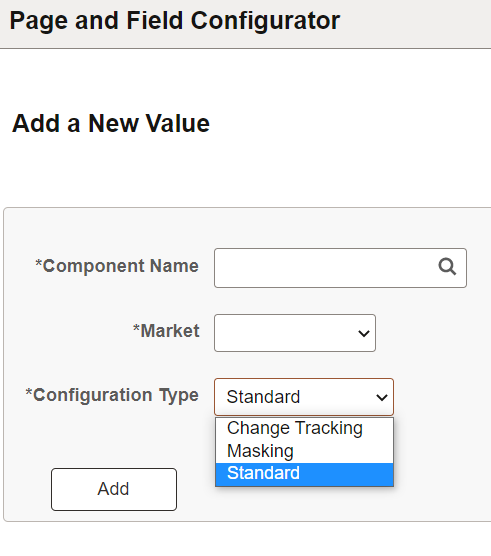 Page and Field Configurator - Add a New Value page