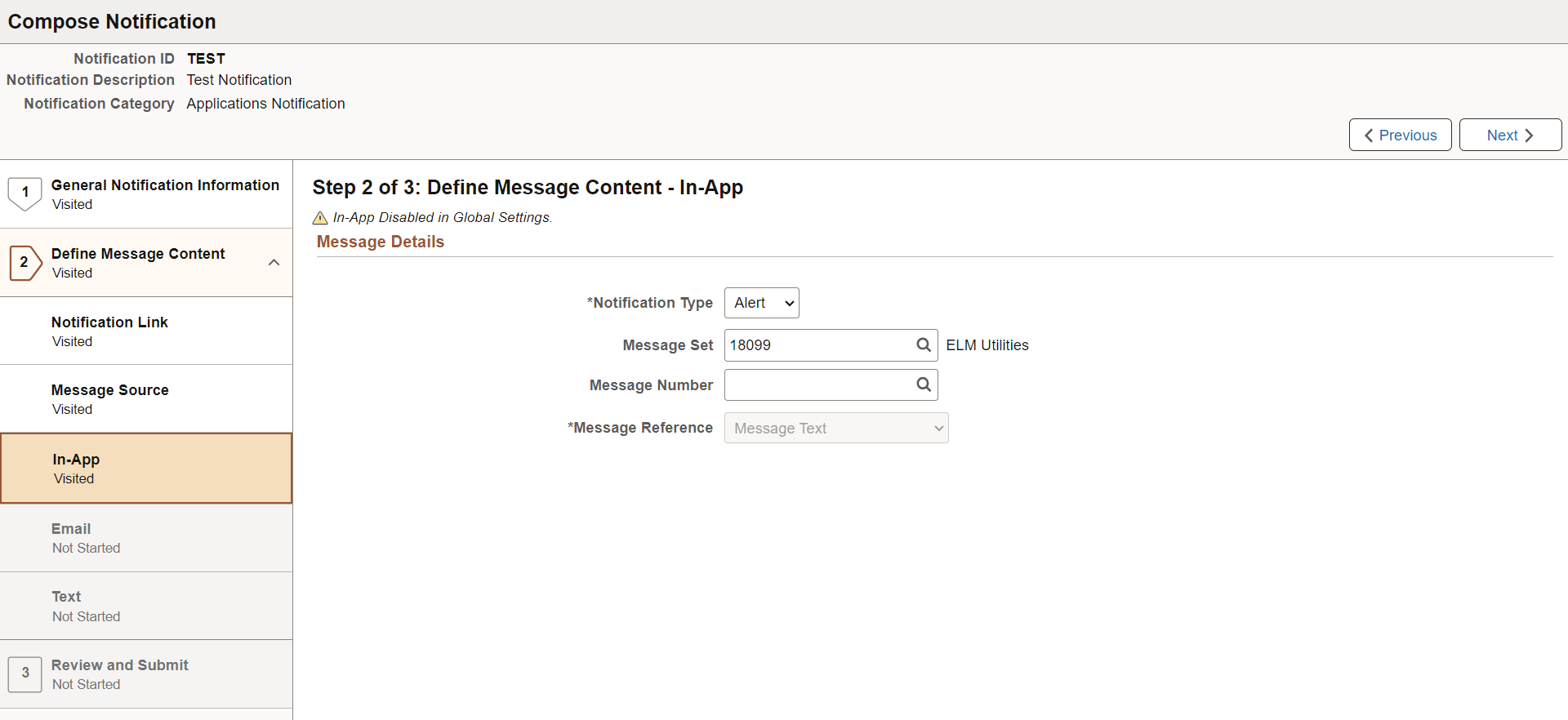 Define Message Content - In-App page (with Message Catalog source)
