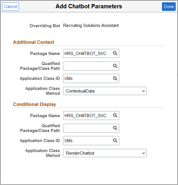 Add Chatbot Parameters page