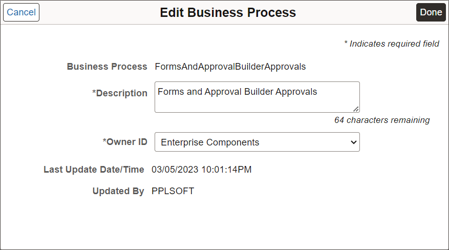 Edit Business Process page