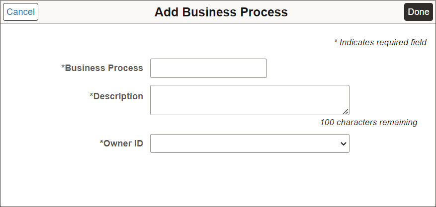 Add Business Process page