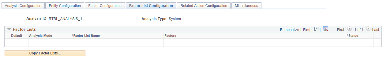 Factor List Configuration page