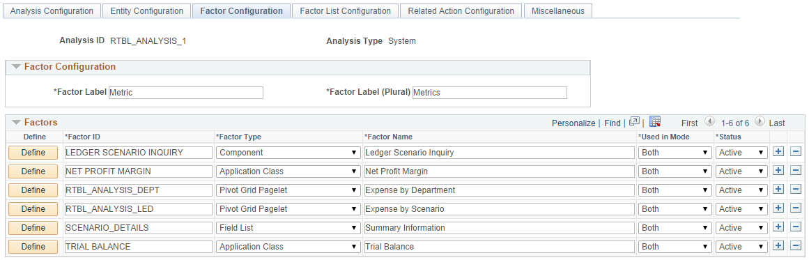 Factor Configuration page