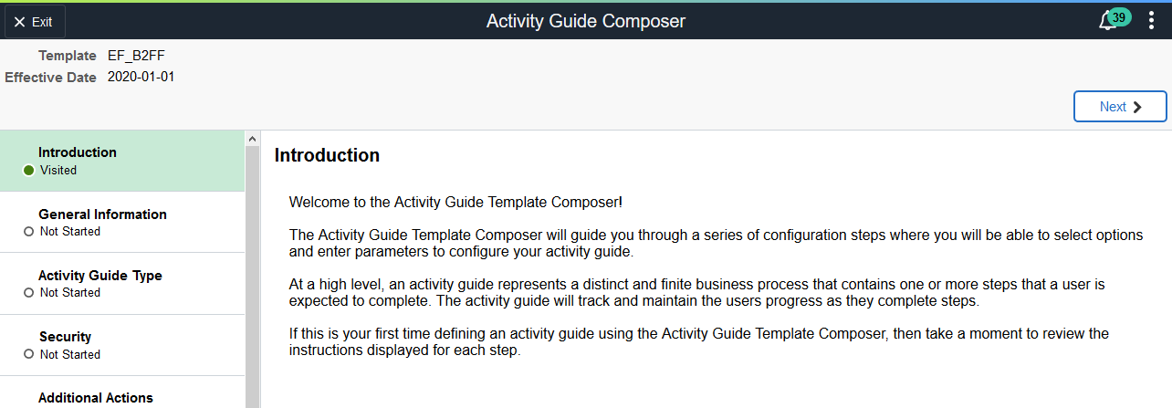 Activity Guide Composer - Introduction page