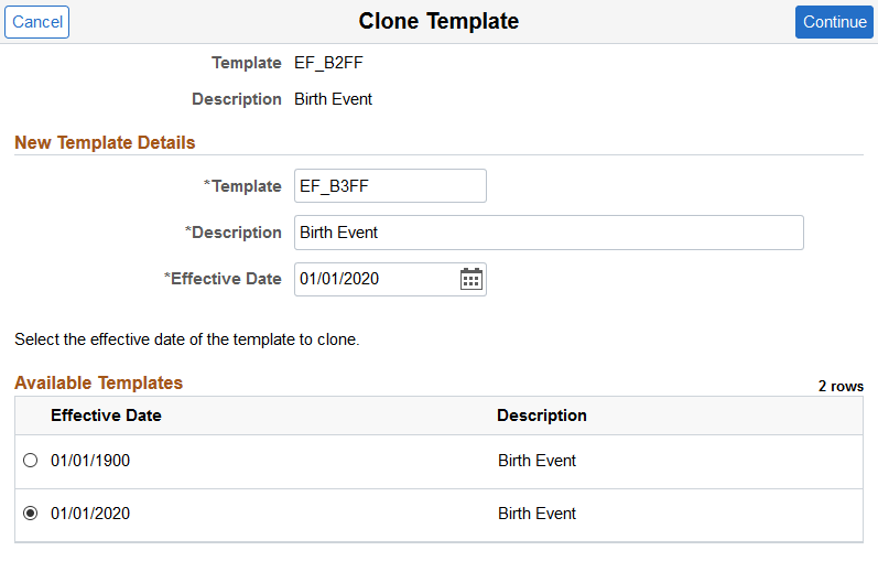 Clone Template page