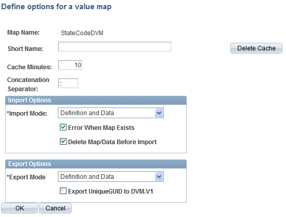 Define options for a value map page for a specific map