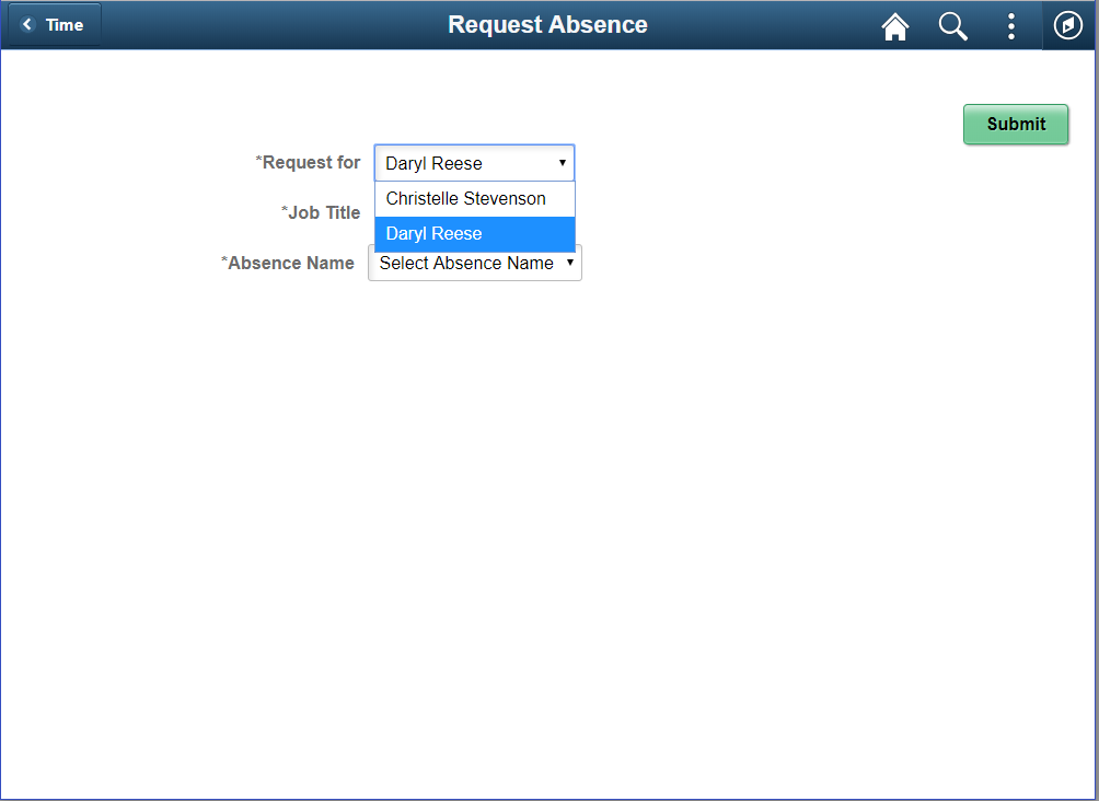 Request Absence page with Delegation