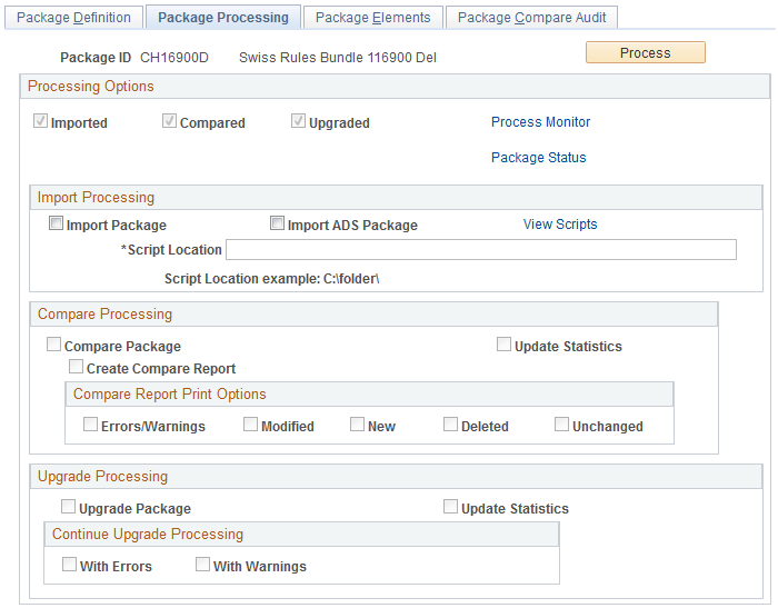 Package Processing page