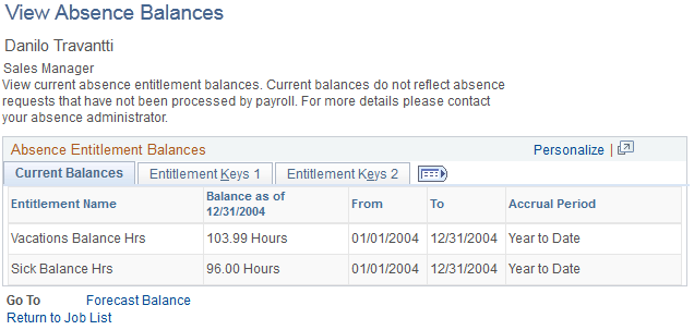 View Absence Balances page