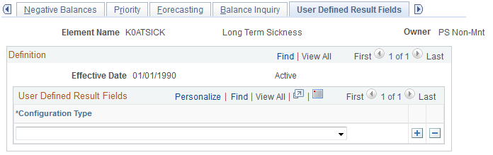 Absence Takes - User Defined Result Fields page