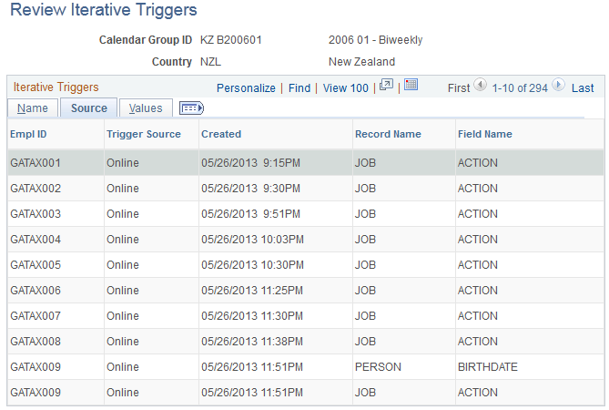 Review Iterative Triggers page - Source tab