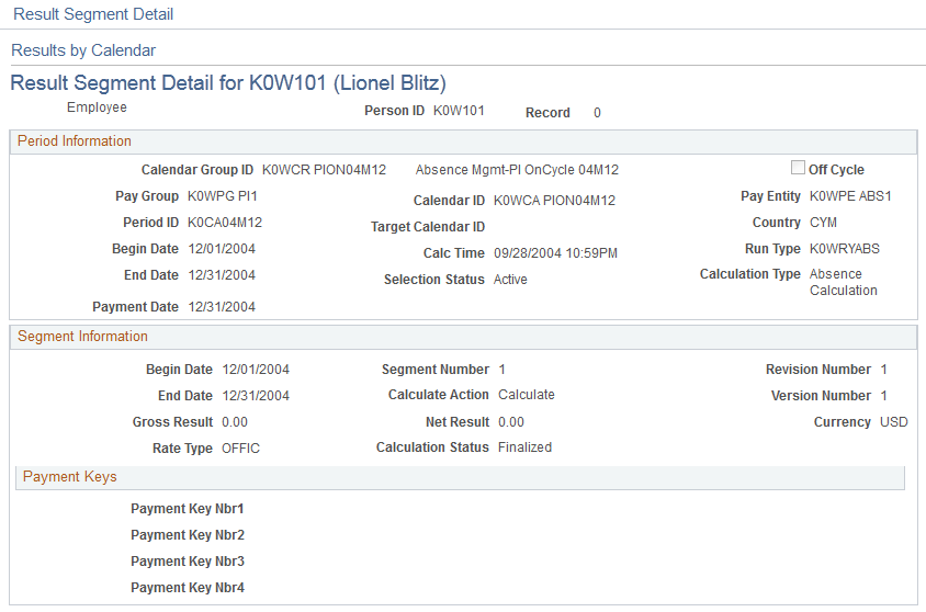 Results by Calendar - Result Segment Detail page