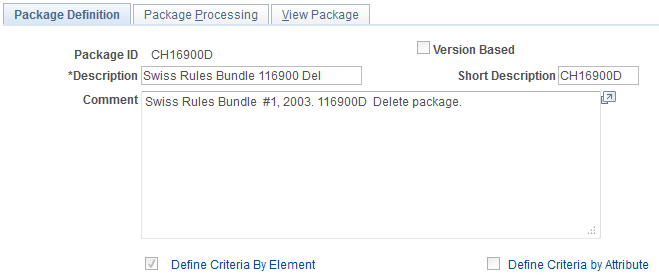 Package Definition page