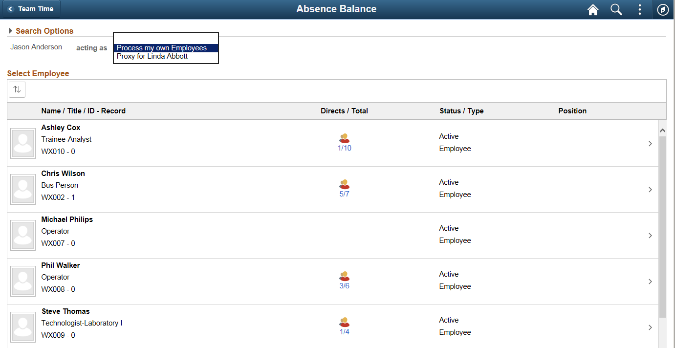 Absence Balance page_Acting as