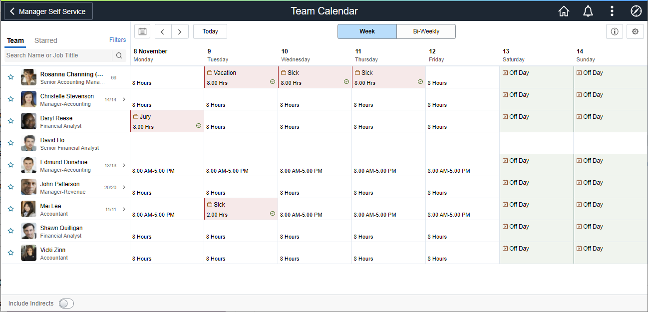 Team Calendar page weekly view