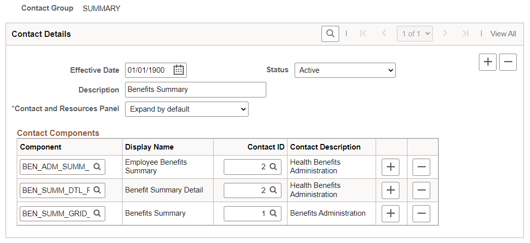 Enrollment Contacts page for SUMMARY group