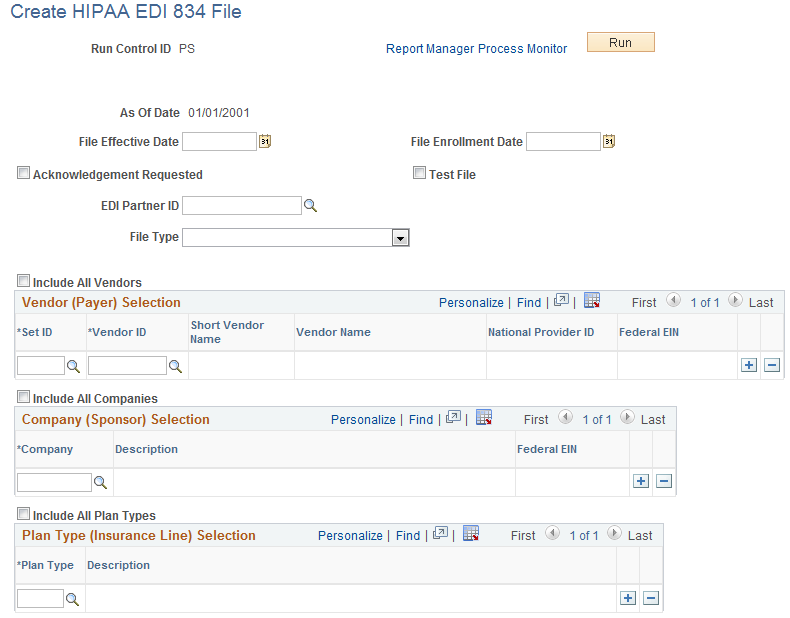 Create HIPAA EDI 834 File page, 1 of 2