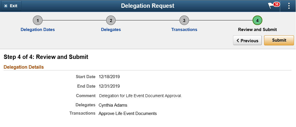 Delegation Request_Review and Submit page