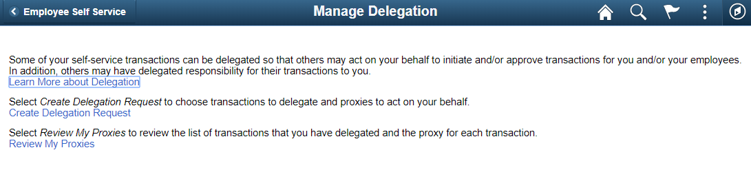 Manage Delegation page