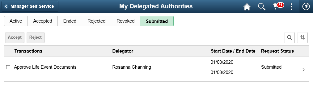 My Delegated Authorities page