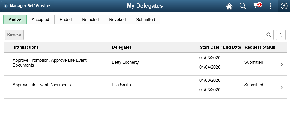 My Delegates page