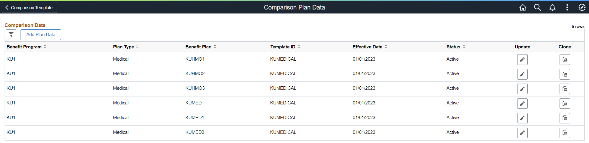 Comparison Plan Data Component