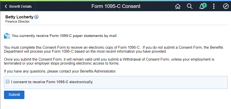 (Tablet) Form 1095-C Consent page