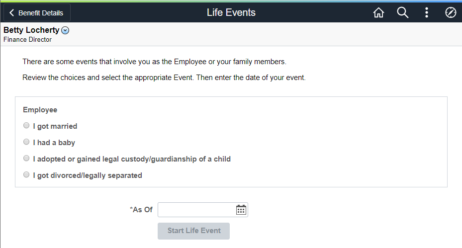 (Tablet) Life Events page