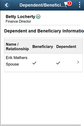 (Smartphone) Dependent/Beneficiary Info page