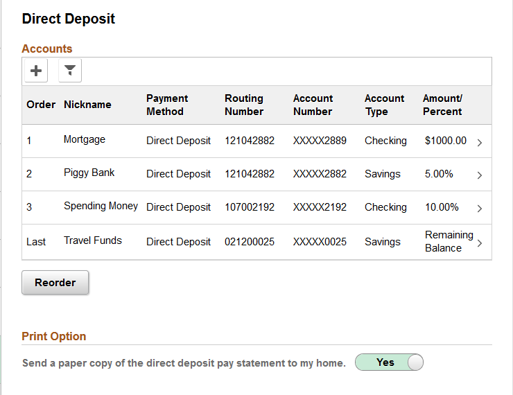 Pay and Compensation - Direct Deposit page