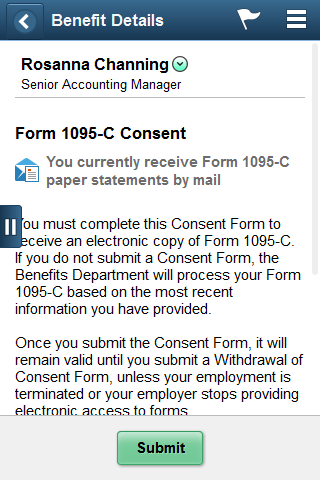 (Smartphone) Form 1095-C Consent page