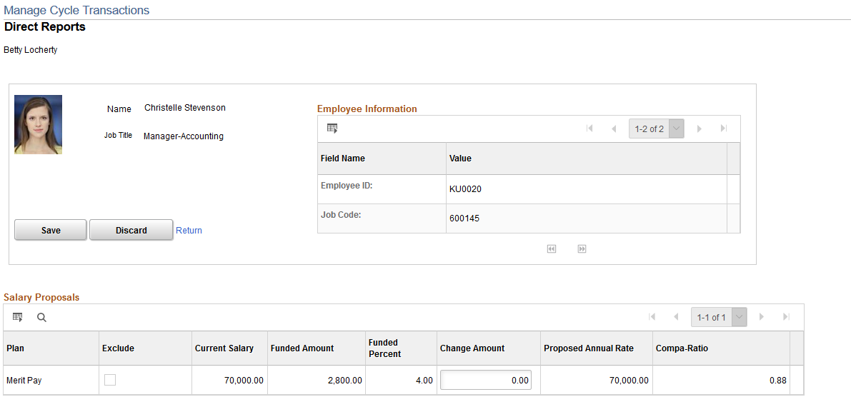 Manage Cycle Transactions - Direct Reports page (1 of 2)
