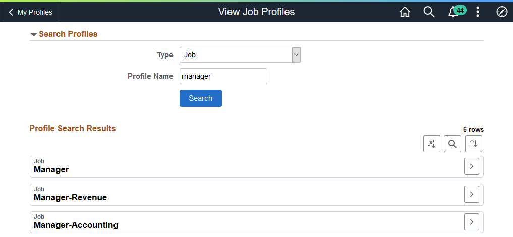View Job Profiles - Search Profiles Page