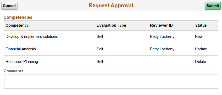 Request Approval page