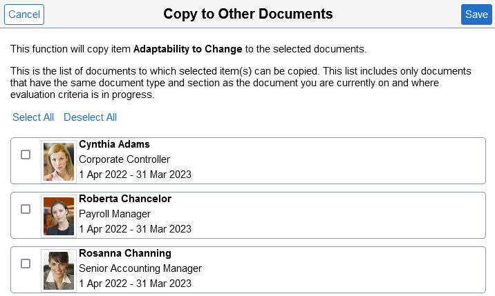Copy to Other Documents page