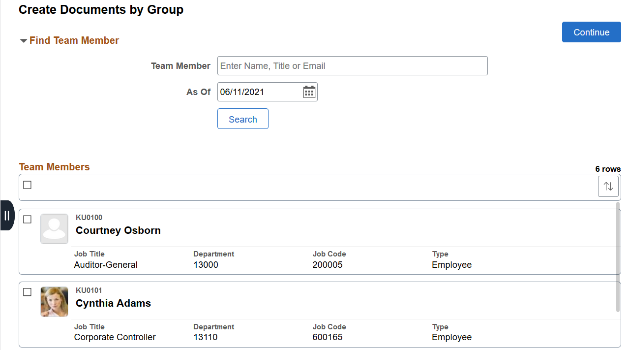 Create Documents by Group - Team Members page (Team Performance)