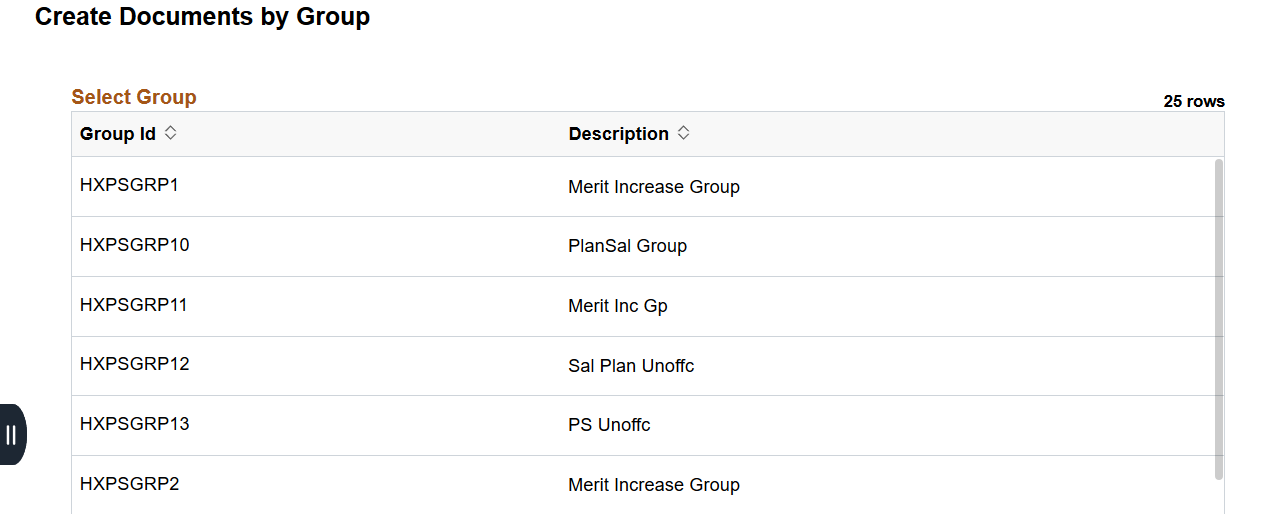 Create Documents by Group - Select Group page (Team Performance)