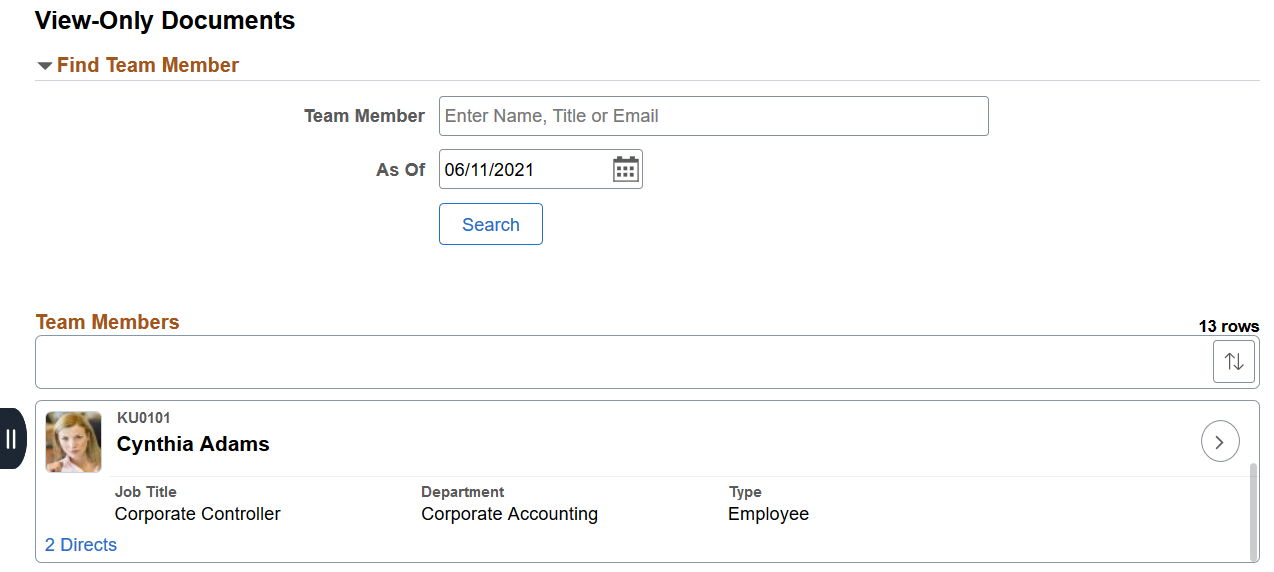 View-Only Documents - Select Employee page (Team Performance)