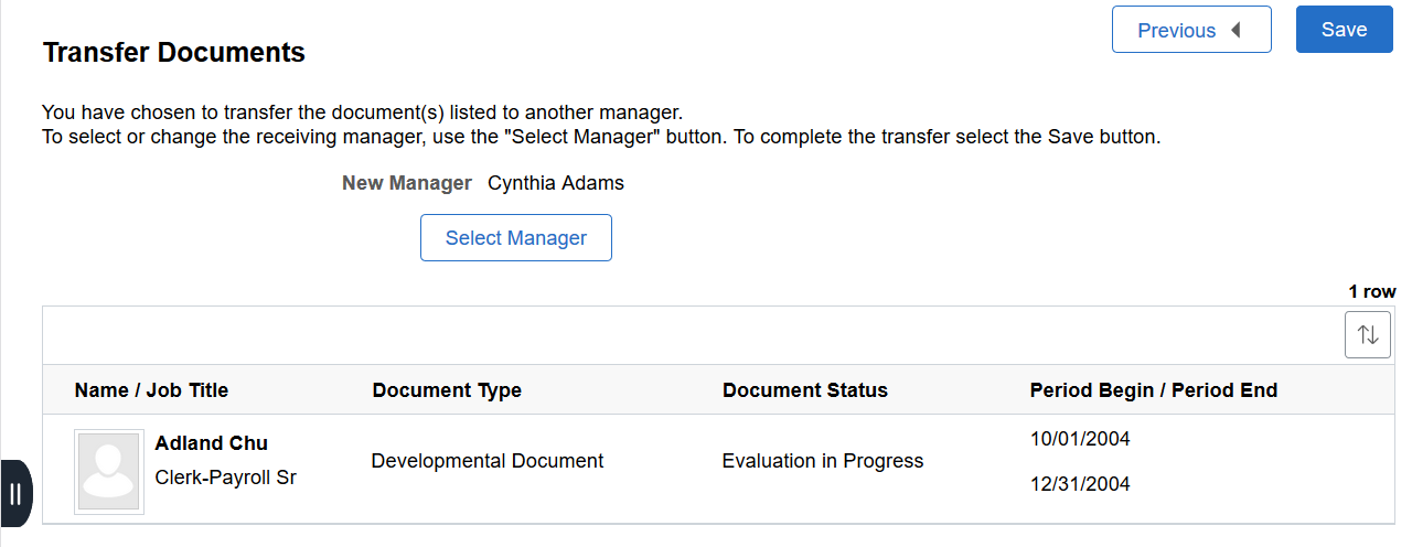 Transfer Documents - Confirmation page (Team Performance)