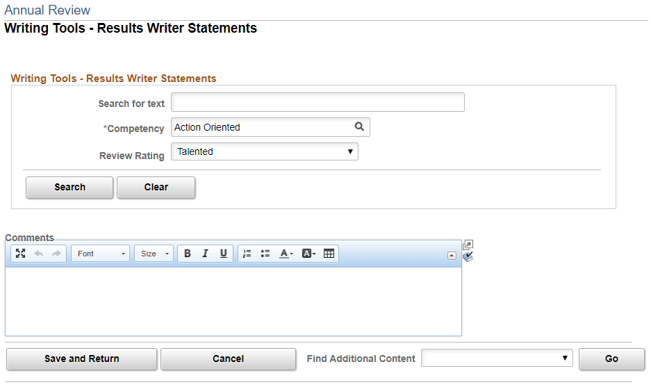Writing Tools - Results Writer Statements page