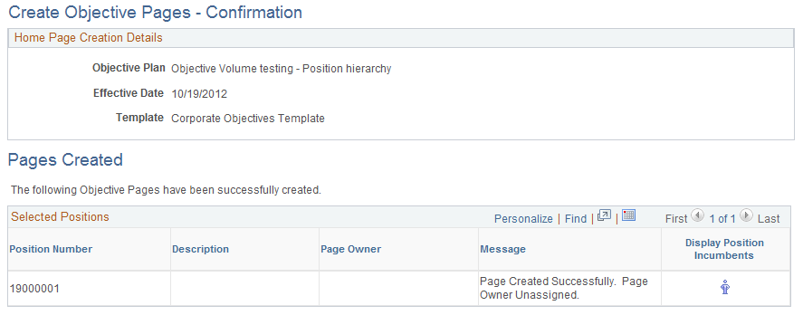 Create Objective Pages - Confirmation page